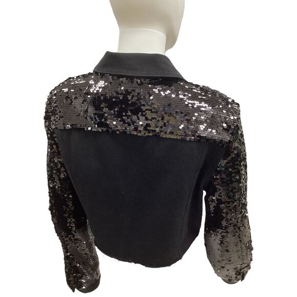 NWOT J Brand Jacket Women’s Size S Denim And Sequins Cropped Raw Hemline Black - Picture 3 of 4